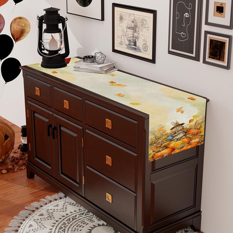 Akvarelė, moliūgų lapai, rudeniniai skalbiniai, stalo bėgikai, šalikai, rudens padėkos derliaus nuėmimo dienos virtuvės šventės, vestuvių vakarėlio dekoracijos