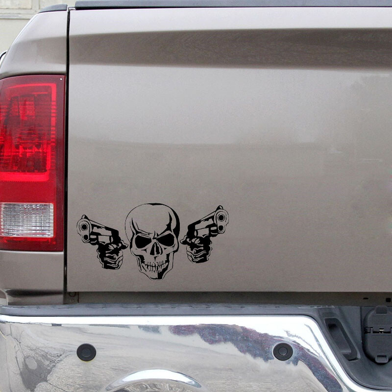 JP cel mai tare pistol decor craniu autocolant pentru mașină, mașină motocicletă impermeabilă protecție solară accesorii externe Autocolant de vinil 15cm-7.6cm