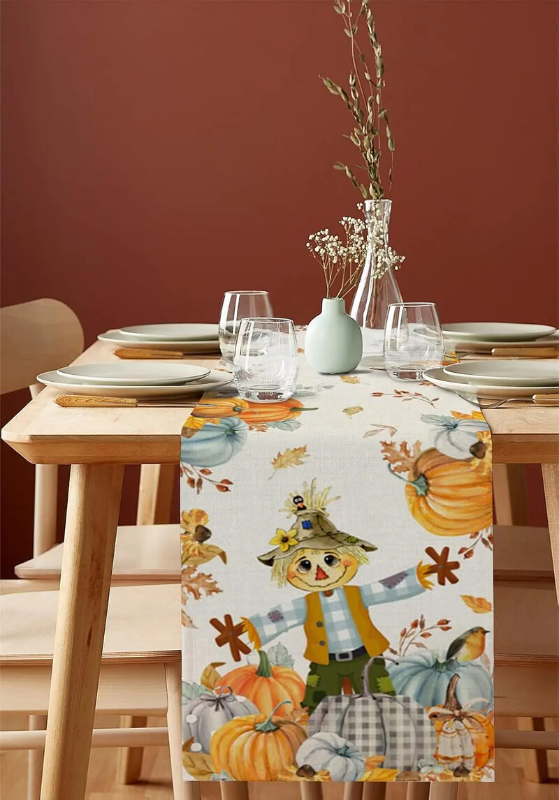 Φθινοπωρινό σκιάχτρο κολοκύθας Ευχαριστιών Λινά Τραπέζι Ράννερ Μουσουλμανικό Κασκόλ Διακόσμηση Τραπεζαρίας Δρομείς Ανθεκτικές Προμήθειες για πάρτι