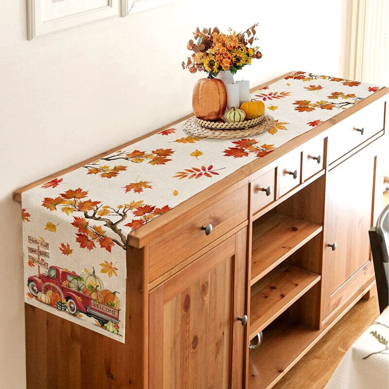 Oranžinio klevo lapo rudeninis skalbinių stalo bėgikas Fall Farmhouse sunkvežimių komoda Šalikas Stalo dekoras Vestuvių vakarėlio valgomojo stalo dekoravimas