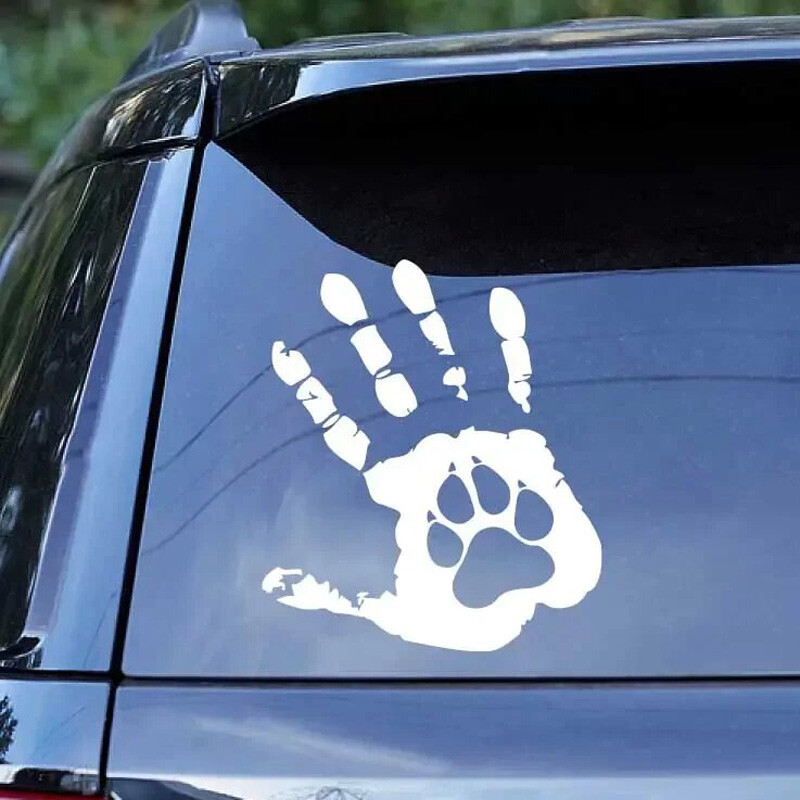 Zabavna naljepnica s otiskom ruke i pseće šape! Osobnost automobila Smiješne naljepnice za automobile, naljepnice za automobile na poklopcu prtljažnika,