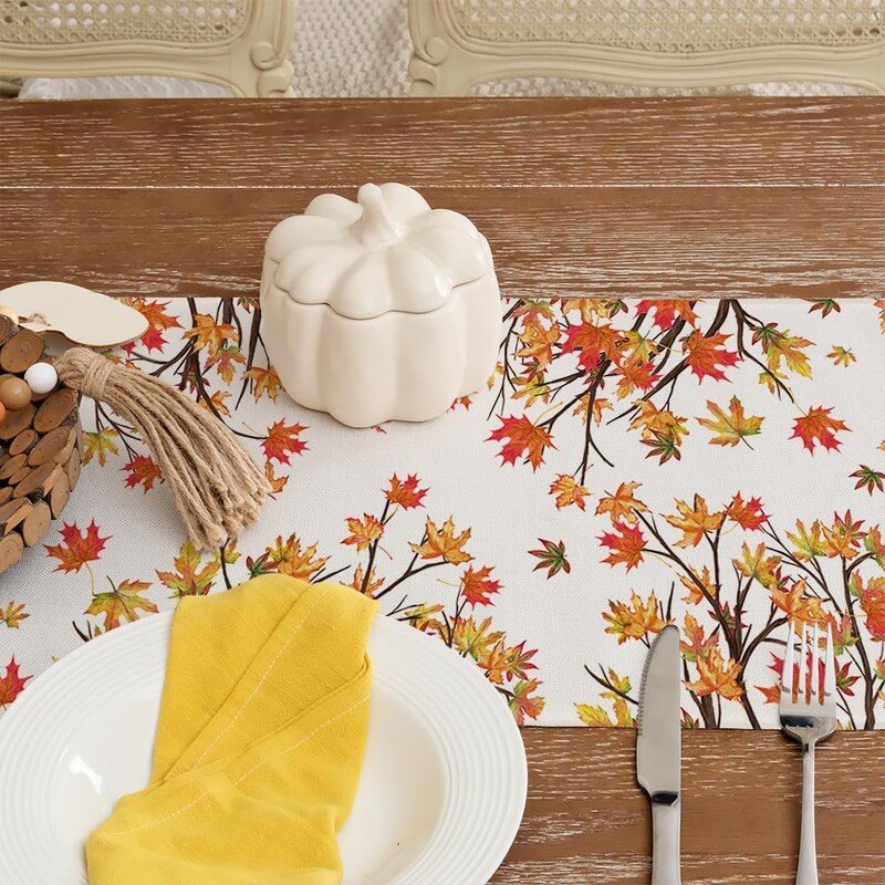 Jesen Dan zahvalnosti Maple Leaf Pumpkin Buffalo Karirani Kamion Lanena Staza za stol Jesenski praznični ukrasi za zabavu Dekoracije za Dan zahvalnosti