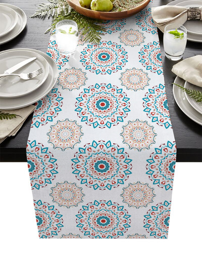 Mandala Flowers Texture Lenn Table Пътеки за маса Миещи се пътеки за маса за хранене Сватбена декорация Home Party Decor Пътеки за маса