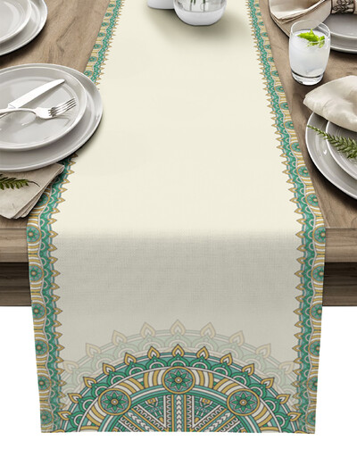 Mandala Flowers Texture Lenn Table Пътеки за маса Миещи се пътеки за маса за хранене Сватбена декорация Home Party Decor Пътеки за маса