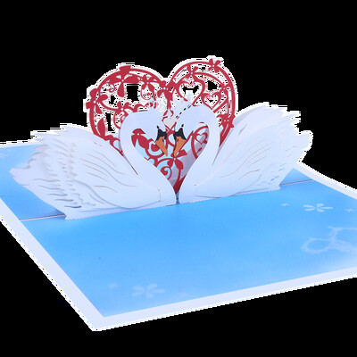 Kiváló minőségű fehér hattyú szerelmes szív lézerrel vágott Valentin-napi esküvői meghívó 3D felugró papír üdvözlőkártya borítékkal