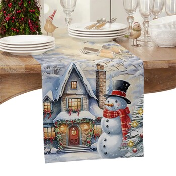 Χριστουγεννιάτικη σκηνή χιονιού Snowman Table Runner Διακόσμηση γάμου Διακόσμηση τραπεζαρίας Λινά τραπεζομάντιλο