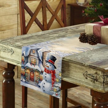 Χριστουγεννιάτικη σκηνή χιονιού Snowman Table Runner Διακόσμηση γάμου Διακόσμηση τραπεζαρίας Λινά τραπεζομάντιλο