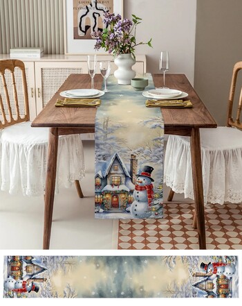 Χριστουγεννιάτικη σκηνή χιονιού Snowman Table Runner Διακόσμηση γάμου Διακόσμηση τραπεζαρίας Λινά τραπεζομάντιλο