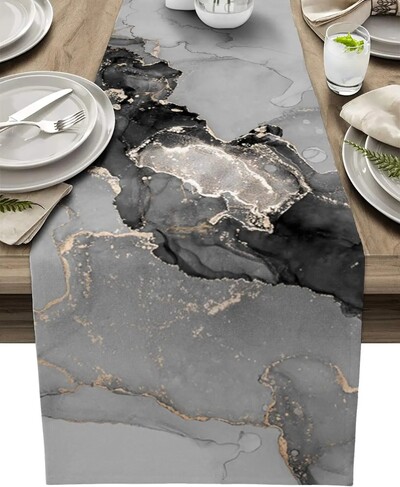 Textura de marmură albastră Rezistent la căldură Traser de masă din in, lavabil, eșarfă, decor de masă, bucătărie, sărbători, petrecere, sufragerie