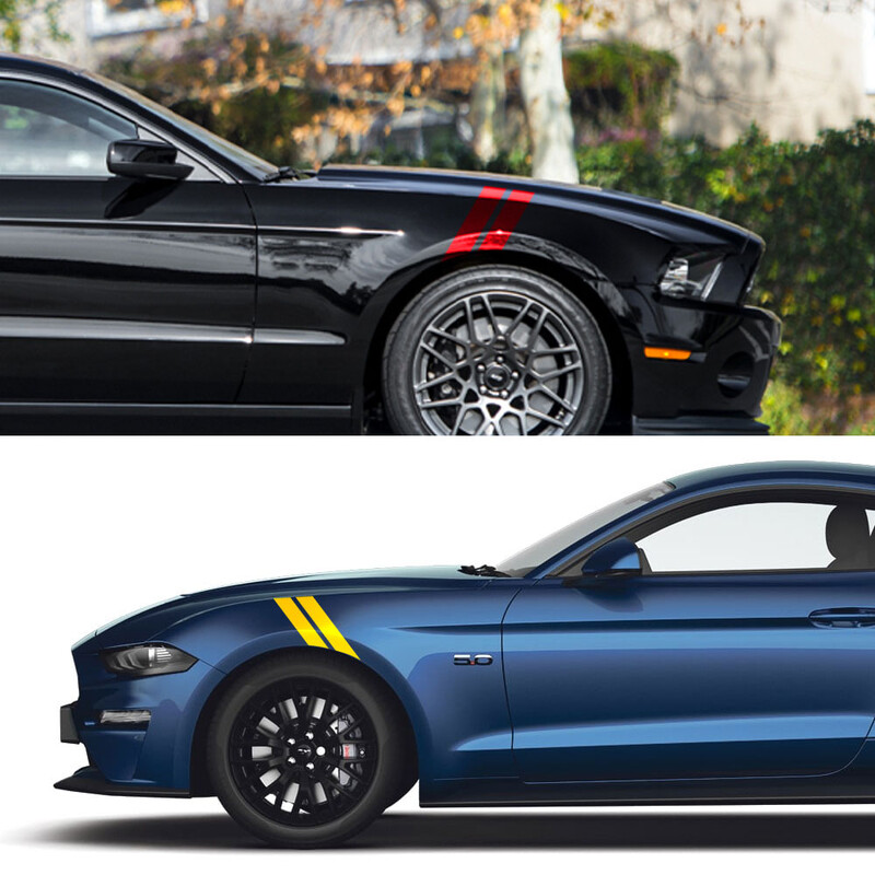 Automobilio dvigubo strypo gaubto sparno maišos žymėjimo pusė, skirta Ford Mustang GT500 GT350 GT auto grafikos juostoms sportinio vinilo dekoro lipdukų rinkinys