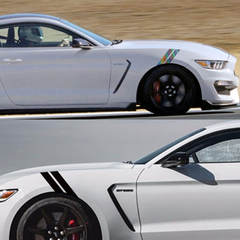 Automobilio dvigubo strypo gaubto sparno maišos žymėjimo pusė, skirta Ford Mustang GT500 GT350 GT auto grafikos juostoms sportinio vinilo dekoro lipdukų rinkinys