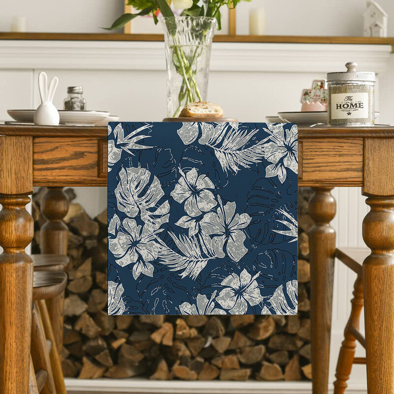 Nyári trópusi növény teknős hátul Asztalfutók Öltöző Dekor konyhai Ünnep Party Asztali futó Mosható étkező hosszú ruha