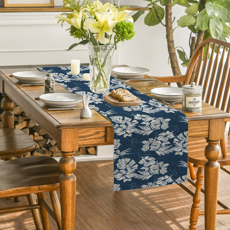 Nyári trópusi növény teknős hátul Asztalfutók Öltöző Dekor konyhai Ünnep Party Asztali futó Mosható étkező hosszú ruha