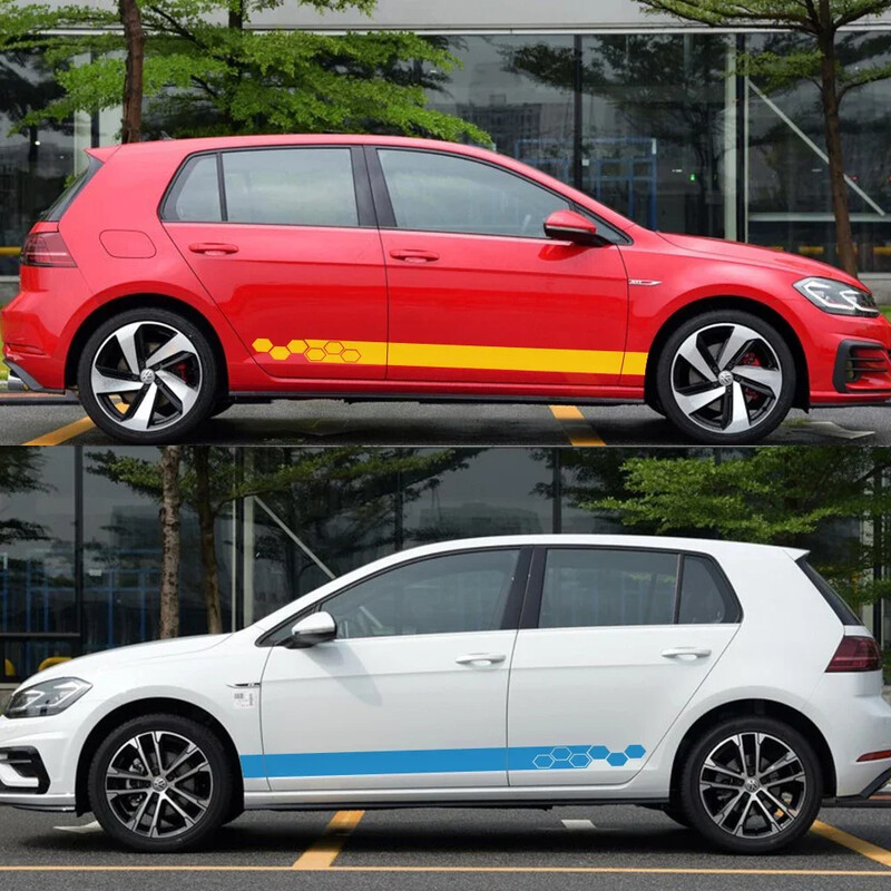 Autó Ajtó Hosszú csíkos matrica Auto Kiegészítő Volkswagen VW Golf 5 6 7 MK7 MK6 Passat B6 B7 B5 Polo 6R T5 Jetta 6 Touareg Bora
