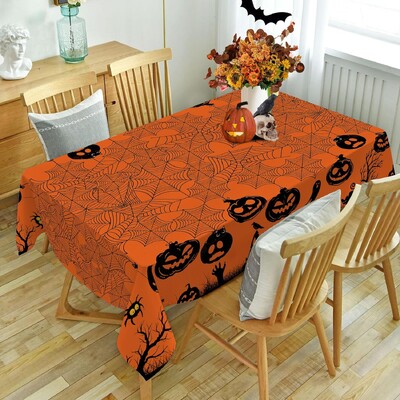 Helovino voratinklis Oranžinė vandeniui atspari staltiesė Valgomojo stalo apdaila Plaunama stačiakampė staltiesė Helovino vakarėlio puošmena