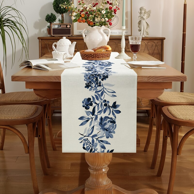 Boho Blue Flowers Ágynemű Asztalfutók Öltöző Sál Asztaldekoráció Konyhai Étkezőasztal Dekoráció Parasztház Ünnep Esküvői Party dekoráció