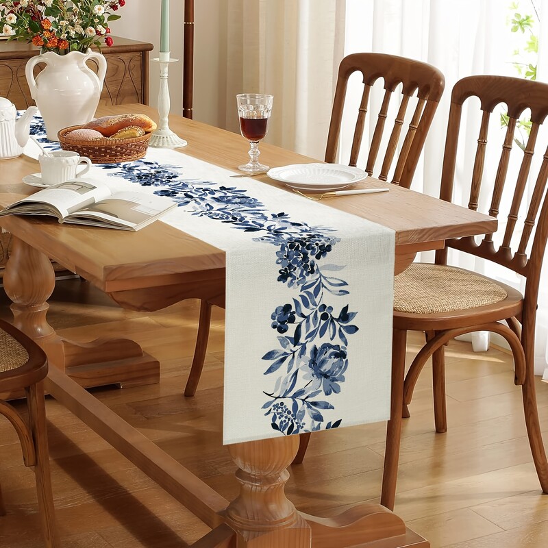 Boho Blue Flowers Ágynemű Asztalfutók Öltöző Sál Asztaldekoráció Konyhai Étkezőasztal Dekoráció Parasztház Ünnep Esküvői Party dekoráció