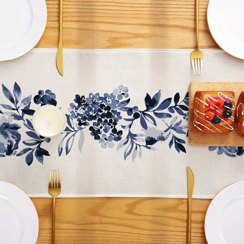 Boho Blue Flowers Ágynemű Asztalfutók Öltöző Sál Asztaldekoráció Konyhai Étkezőasztal Dekoráció Parasztház Ünnep Esküvői Party dekoráció