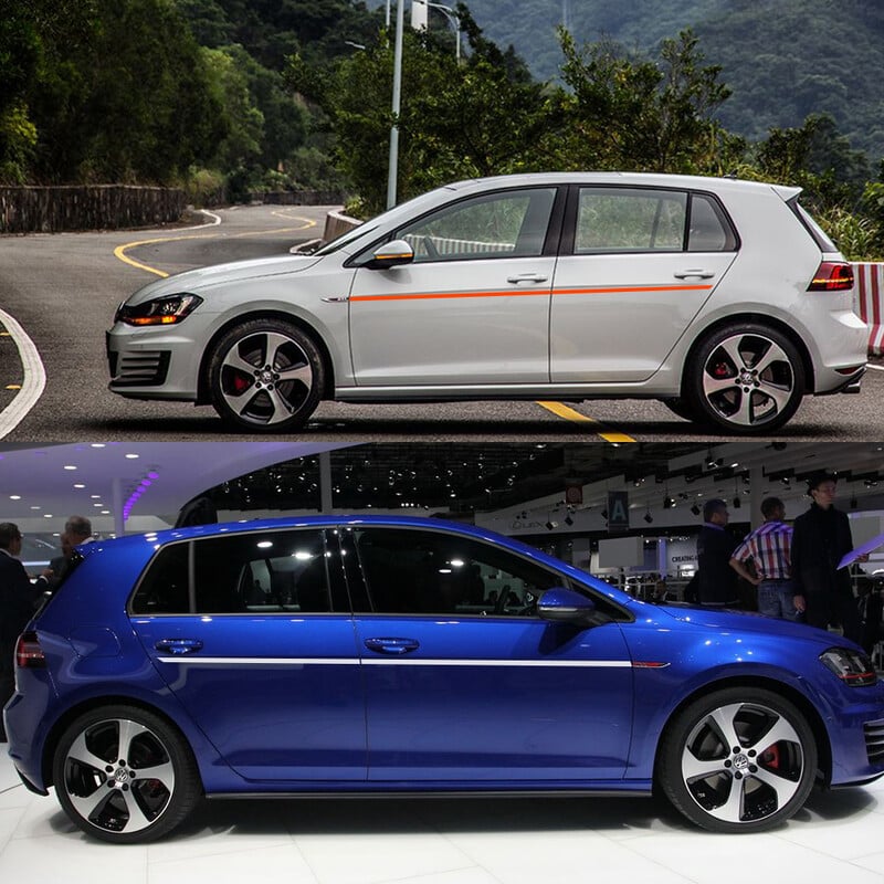 2 ks bočných sukní dverí auta športové nálepky pre Volkswagen VW Golf 7 5 4 3 6 2 1 MK7 MK5 MK2 MK6 MK4 MK1 MK3 GTI autodoplnky