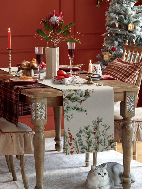 Crăciun, iarnă, eucalipt, pânză de masă, piesă centrală de nuntă pentru măsuță de cafea