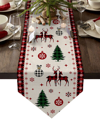 Коледна снежинка Elk Linen Table Runner Коледна вечеря Сватбени прахоустойчиви пътеки за маса Decoracion De Navidad 2022
