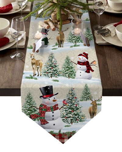 Коледна снежинка Elk Linen Table Runner Коледна вечеря Сватбени прахоустойчиви пътеки за маса Decoracion De Navidad 2022