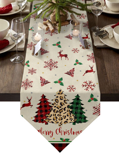Коледна снежинка Elk Linen Table Runner Коледна вечеря Сватбени прахоустойчиви пътеки за маса Decoracion De Navidad 2022