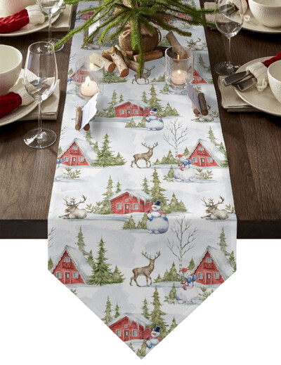 Коледна снежинка Elk Linen Table Runner Коледна вечеря Сватбени прахоустойчиви пътеки за маса Decoracion De Navidad 2022