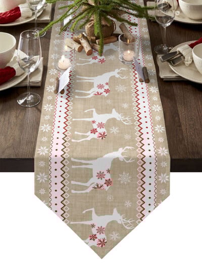 Коледна снежинка Elk Linen Table Runner Коледна вечеря Сватбени прахоустойчиви пътеки за маса Decoracion De Navidad 2022