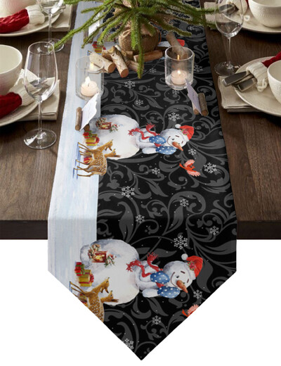Коледна снежинка Elk Linen Table Runner Коледна вечеря Сватбени прахоустойчиви пътеки за маса Decoracion De Navidad 2022