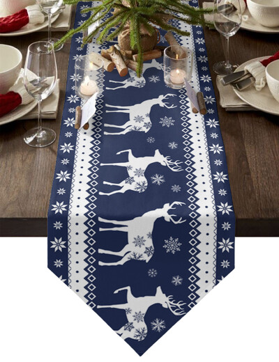 Коледна снежинка Elk Linen Table Runner Коледна вечеря Сватбени прахоустойчиви пътеки за маса Decoracion De Navidad 2022