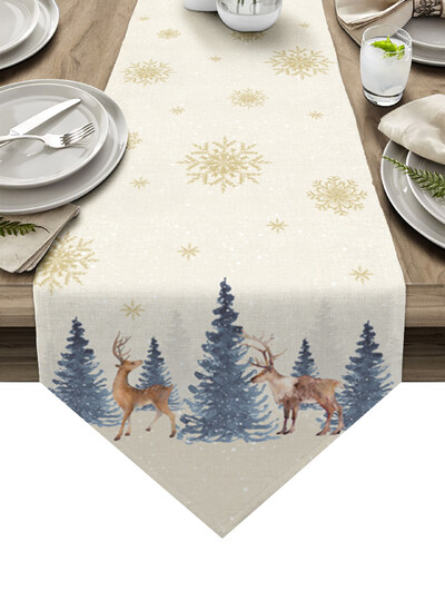 Коледна снежинка Elk Linen Table Runner Коледна вечеря Сватбени прахоустойчиви пътеки за маса Decoracion De Navidad 2022