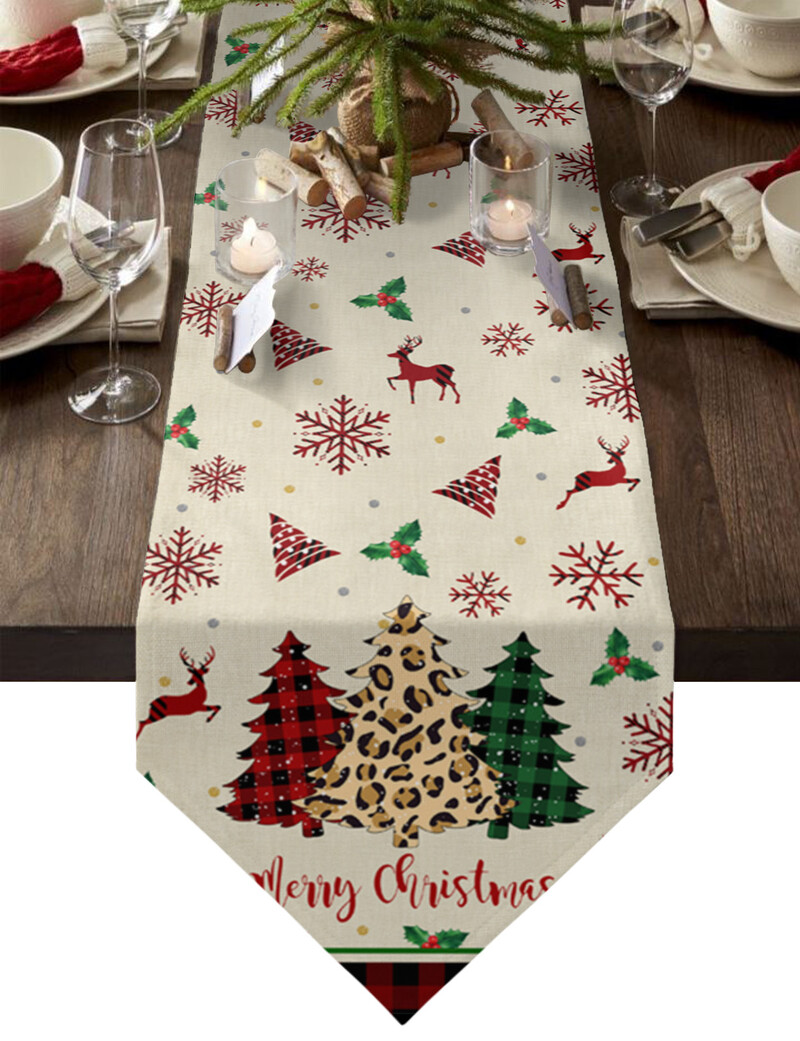 Коледна снежинка Elk Linen Table Runner Коледна вечеря Сватбени прахоустойчиви пътеки за маса Decoracion De Navidad 2022
