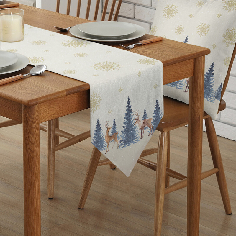 Коледна снежинка Elk Linen Table Runner Коледна вечеря Сватбени прахоустойчиви пътеки за маса Decoracion De Navidad 2022
