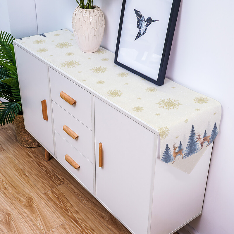 Коледна снежинка Elk Linen Table Runner Коледна вечеря Сватбени прахоустойчиви пътеки за маса Decoracion De Navidad 2022