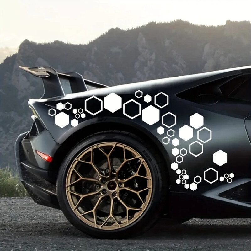 52 ks veľkých a malých kombinovaných šesťuholníkových plástových autonálepiek, DIY styling karosérie vozidla, kreatívne otvorené vinylové nálepky na auto