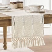 Bavlnený a ľanový vintage obrus na stôl, boho obrus na stôl pre bytové dekorácie, obrus na jedálenský stôl, obrus na konferenčný stolík, strapcový obrus, vlajka na stôl