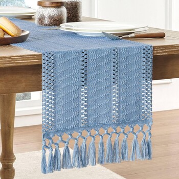 Βαμβακερό και λινό Vintage Τραπέζι Runner Boho Table Runner για Διακόσμηση σπιτιού Πανί Τραπεζαρίας Τραπεζαρίας Πανί Τραπέζι σαλονιού Φούντα Τραπέζι Σημαία