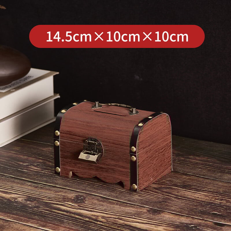 Tömör fa gyerek malacpersely zárral csak ki-be lehet menni, nagy kapacitású fa malacpersely, azonos stílusú kincsesdoboz 