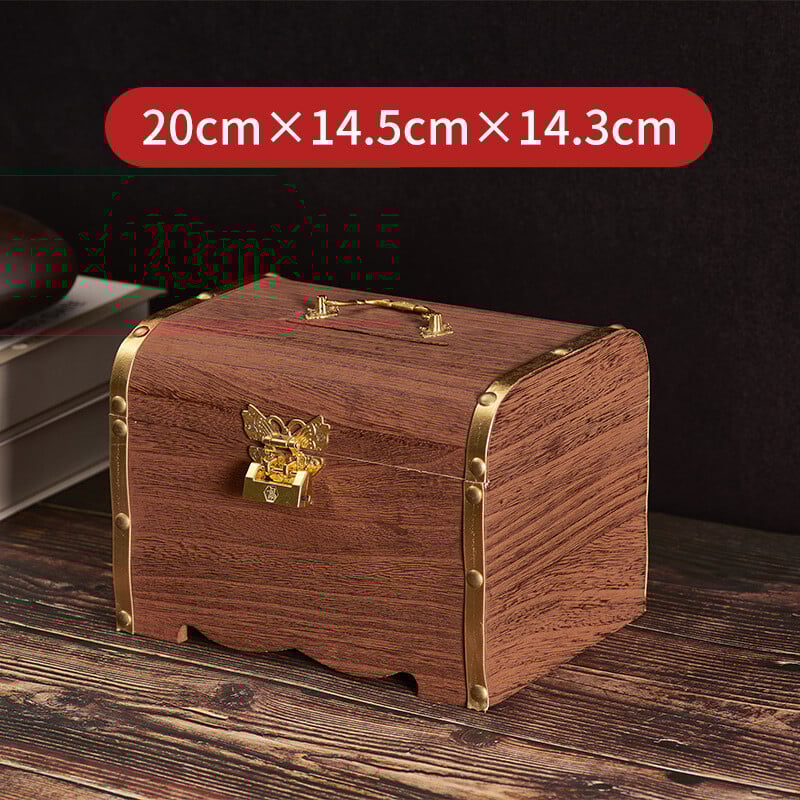 Tömör fa gyerek malacpersely zárral csak ki-be lehet menni, nagy kapacitású fa malacpersely, azonos stílusú kincsesdoboz 