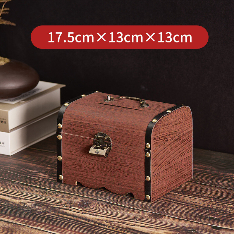 Tömör fa gyerek malacpersely zárral csak ki-be lehet menni, nagy kapacitású fa malacpersely, azonos stílusú kincsesdoboz 