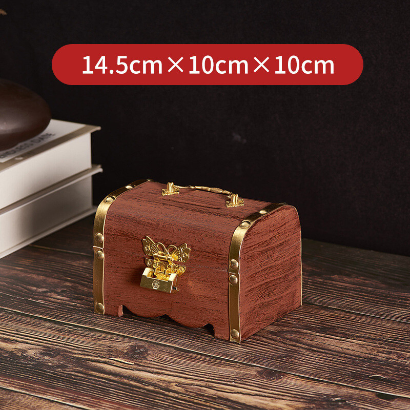 Tömör fa gyerek malacpersely zárral csak ki-be lehet menni, nagy kapacitású fa malacpersely, azonos stílusú kincsesdoboz 