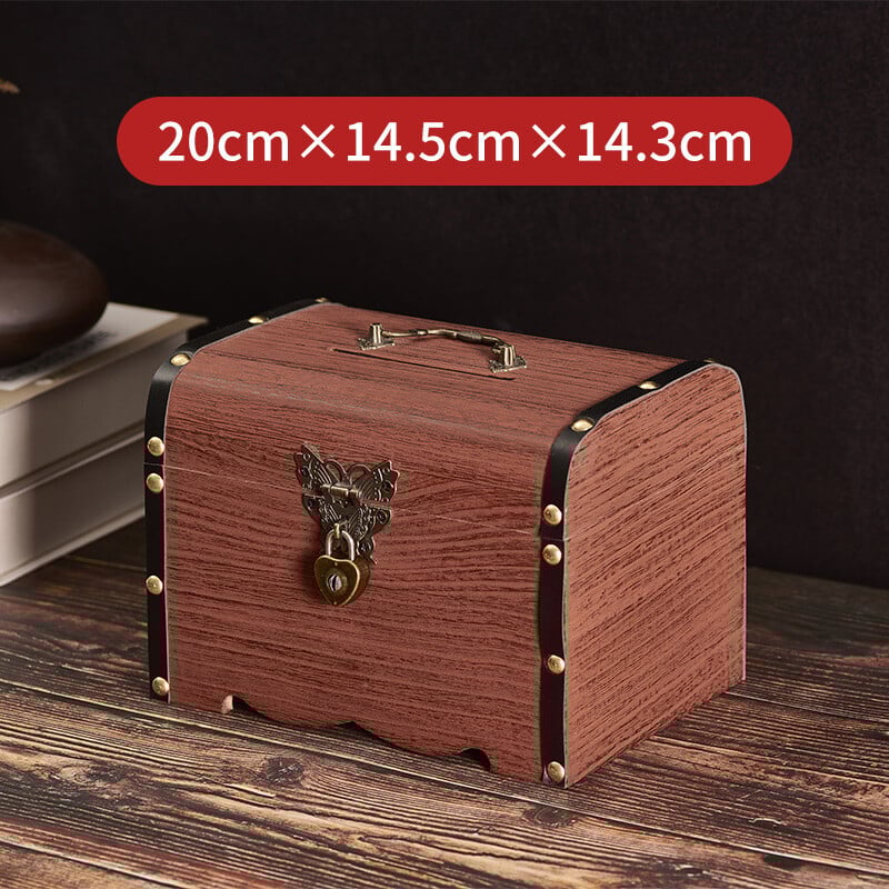 Tömör fa gyerek malacpersely zárral csak ki-be lehet menni, nagy kapacitású fa malacpersely, azonos stílusú kincsesdoboz 