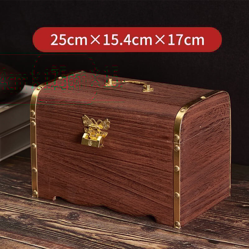 Tömör fa gyerek malacpersely zárral csak ki-be lehet menni, nagy kapacitású fa malacpersely, azonos stílusú kincsesdoboz 