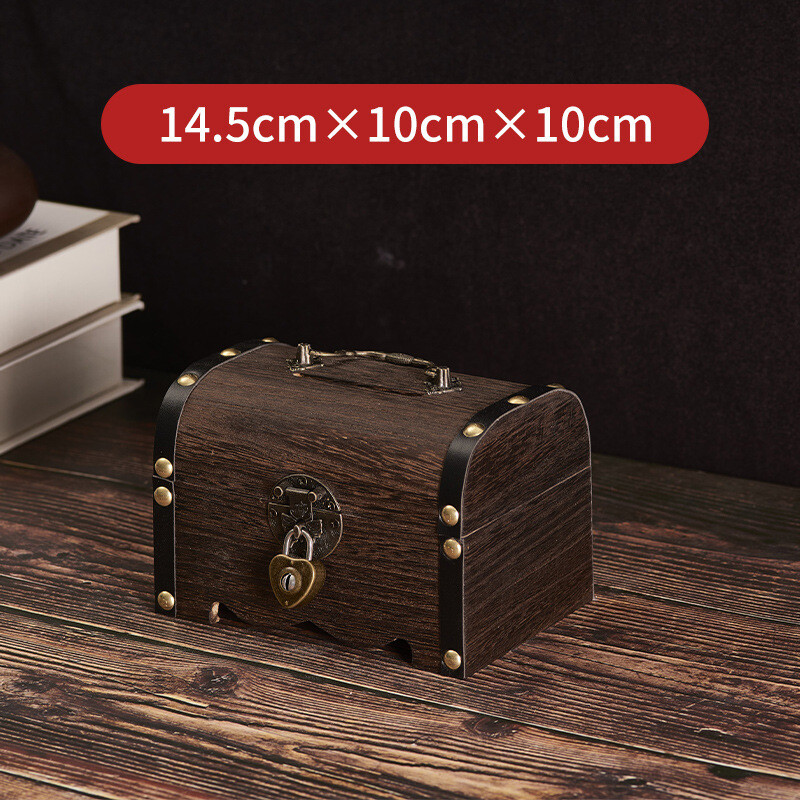 Tömör fa gyerek malacpersely zárral csak ki-be lehet menni, nagy kapacitású fa malacpersely, azonos stílusú kincsesdoboz 