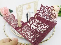 1x 3D POP UP Vestuvių kvietimų kortelė Raudonos dramblio kaulo spalvos tamsiai bordo žalia juoda lazeriu iškirpti vestuvių kvietimai sveikinimo atvirukai Kvietimai