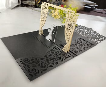 1x 3D POP UP Προσκλητήριο γάμου Κόκκινο ιβουάρ Ναυτικό μπορντό πράσινο μαύρο λέιζερ Προσκλητήρια γάμου Ευχετήριες κάρτες Προσκλήσεις