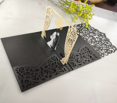 1x 3D POP UP Vestuvių kvietimų kortelė Raudonos dramblio kaulo spalvos tamsiai bordo žalia juoda lazeriu iškirpti vestuvių kvietimai sveikinimo atvirukai Kvietimai