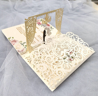 1x 3D POP UP Vestuvių kvietimų kortelė Raudonos dramblio kaulo spalvos tamsiai bordo žalia juoda lazeriu iškirpti vestuvių kvietimai sveikinimo atvirukai Kvietimai