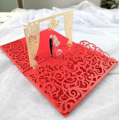1x 3D POP UP Vestuvių kvietimų kortelė Raudonos dramblio kaulo spalvos tamsiai bordo žalia juoda lazeriu iškirpti vestuvių kvietimai sveikinimo atvirukai Kvietimai
